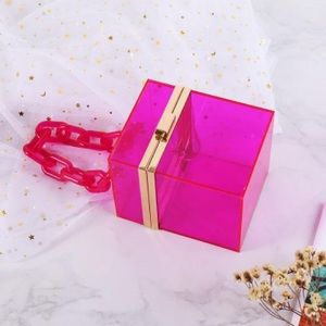 Box Acrylic Fuchsia Crossbody w/ Gold Chain Strap